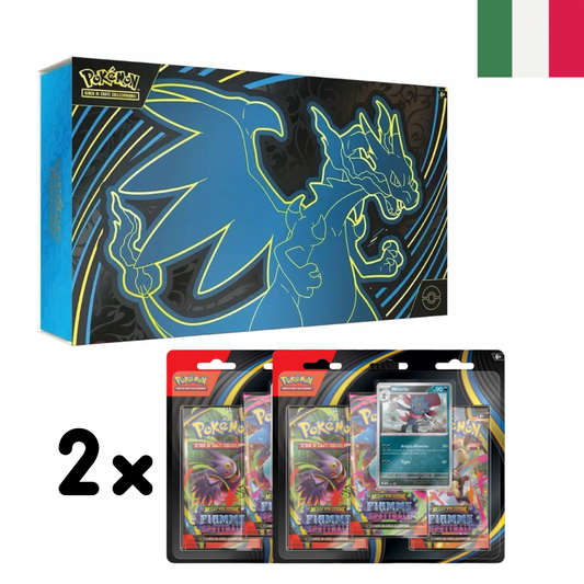 Pokemon UPC mega charizard ex + 2 blister da 3 buste ciascuno dì fiamme spettrali